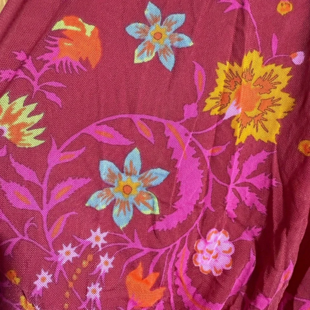 Free People Wild Honey Red Berry balloon sleeve flowy floral drop shoulder small